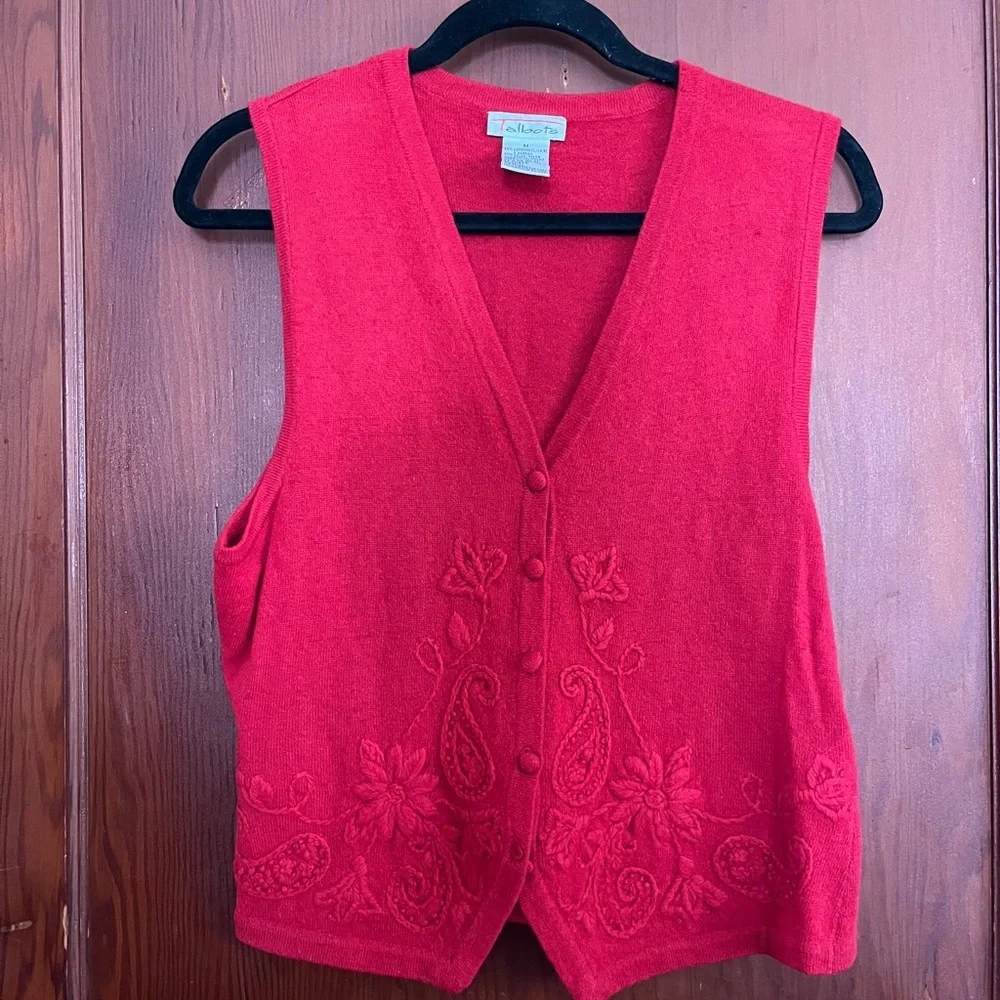 Talbots Red Embroidered V-Neck Sweater Vest - Picture 1 of 4